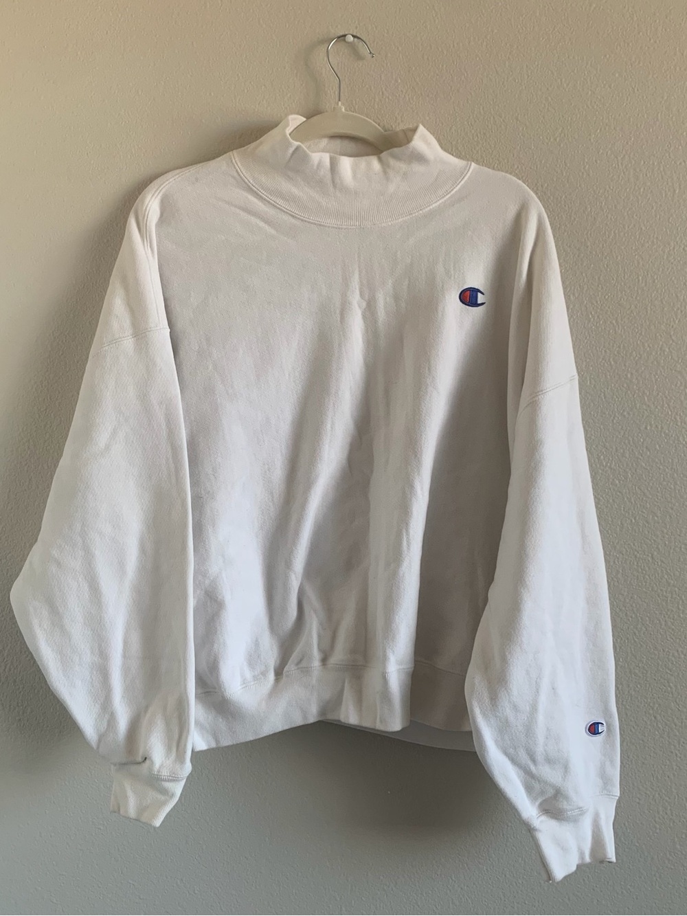Champion White Mock Neck Sweatshirt with Small Logo